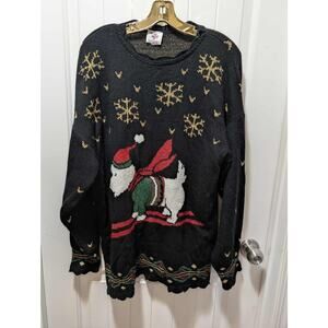Vintage Nutcracker Ugly Christmas Sweater Dog on Skis Holiday Womens XL